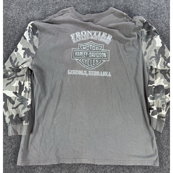 2006 Harley Davidson Long Sleeve T Shirt Camo Sleeves Gray Mens 3XL Biker - Picture 6 of 10